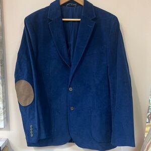 Lands' End Royal Blue Blazer with Brown Elbow Patches
